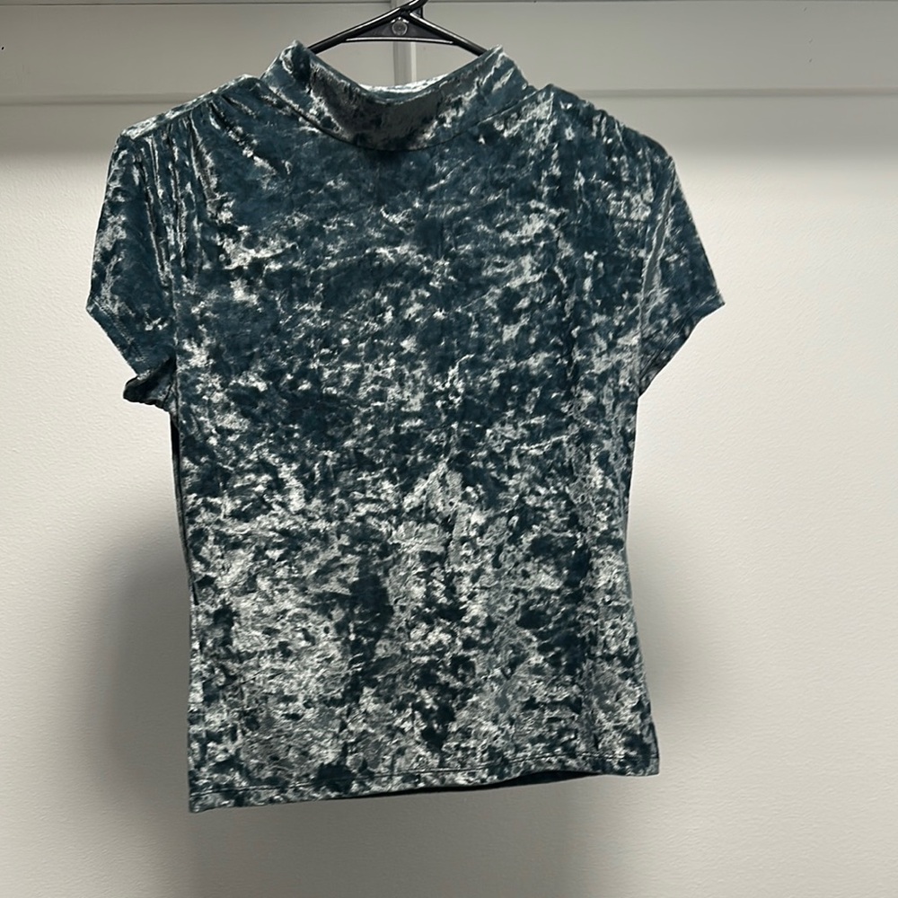 Velvet Short Sleeve Top in Gray